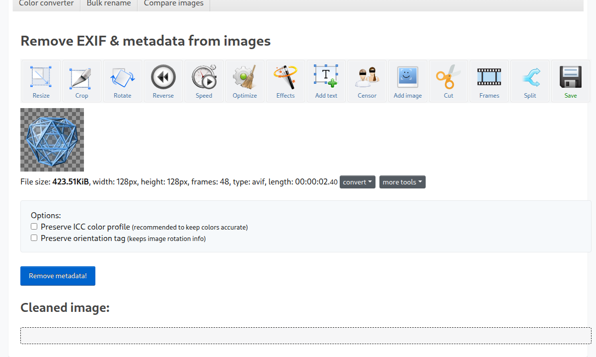 Remove EXIF and metadata from images online