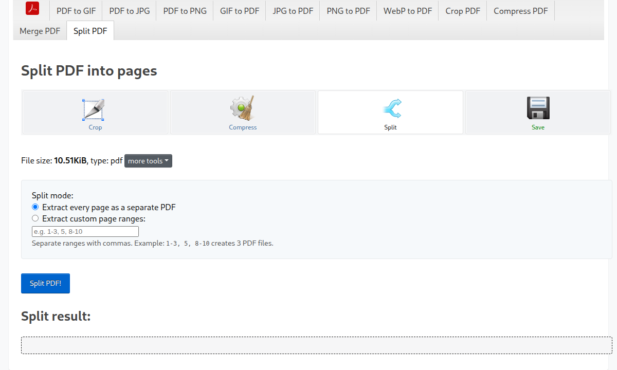 Split PDF into pages